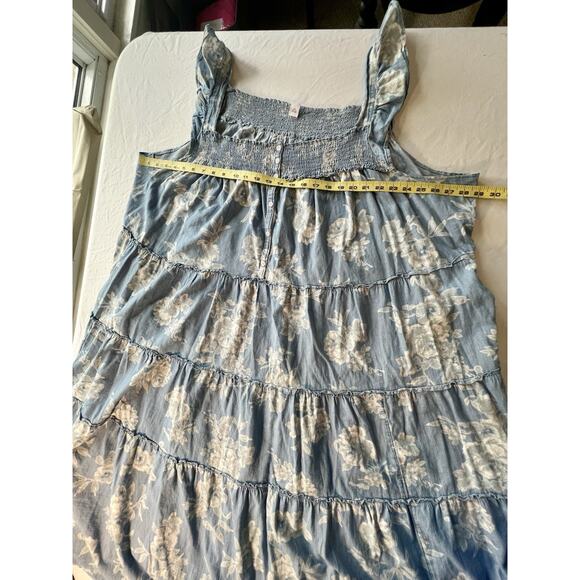 Old Navy Chambray Floral Tiered Midi Dress 4XL Smocked Beach Cruise Vacation - Picture 8 of 10